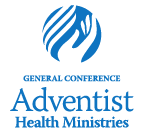 Logo for Adventist Health Ministries featuring a blue circle with a hand and flame inside